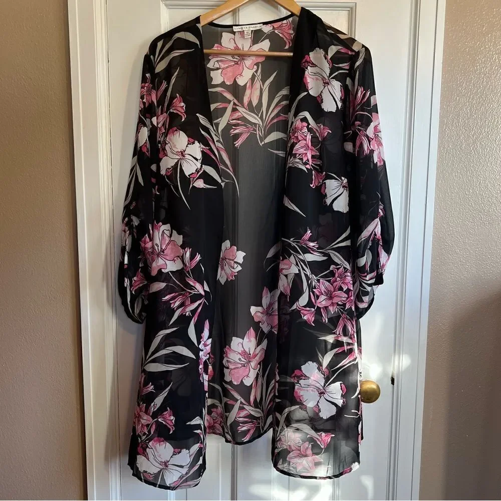 Sandra Darren Black and Pink Floral Dress